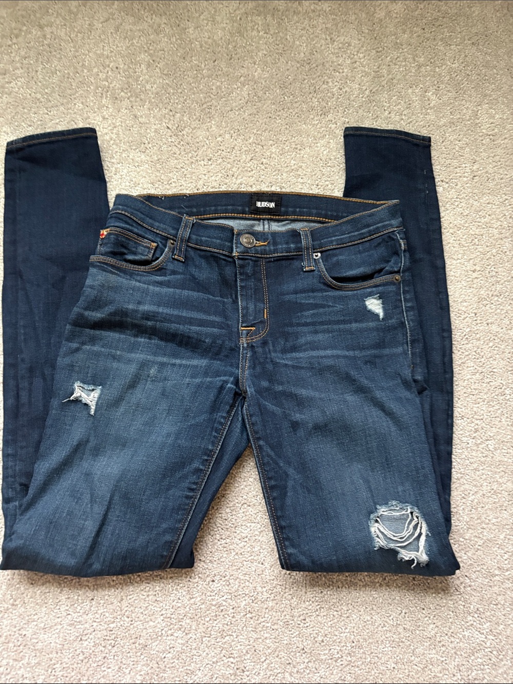 Hudson Jeans Women's Dark Indigo Distressed Skinny Jeans